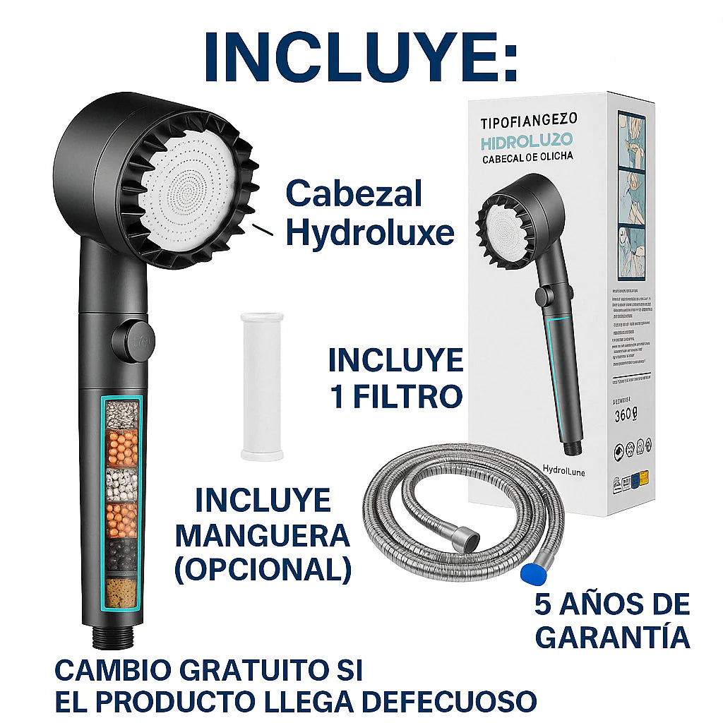 HYDROLUXE™  - Elimina el cloro y la cal de tu ducha. Y aumenta la presión ahorrando agua en cada uso. Incluye 2 filtros extras. (+Envío GRATIS).