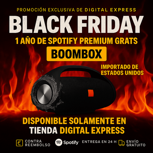 ¡POTENCIA Y SONIDO IMBATIBLES! ¡El BOOMBOX HA LLEGADO! +1 Año de Suscripción a Spotify Premium Gratis 🔥Black Friday🔥